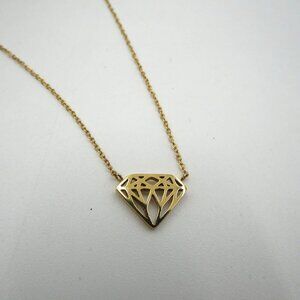 Diamond Silhouette Necklace Gold Tone 15" Openwork Stationary Pendant